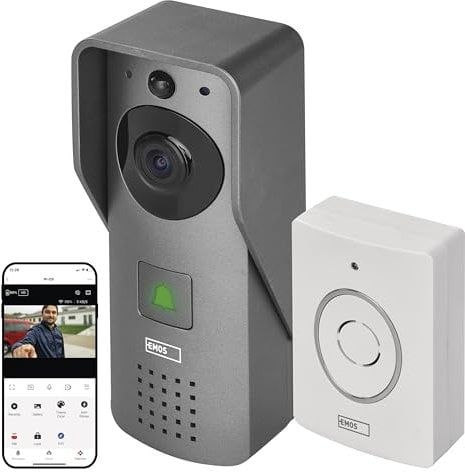 EMOS GoSmart – Smart Home Video Campanello con app – WiFi – Full HD 1080p fotocamera impermeabile – Campanello, controllo serratura della porta, antifurto – compatibile con Google Home & Alexa –