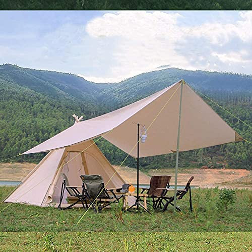 TentHome Outdoor Tipi Indianer Zelt Baumwolle Leinwand Pyramidenzelt und Vorzelt mit Schornsteinentlüftung für Erwachsene Camping Glamping 2–3 Personen (Zelt mit Markise)