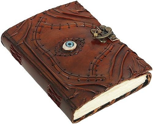20 cm abwehren großes Buch zum Schutz vor bösen Blicken, Hocus Pocus, Buch der Zaubersprüche, Schatten, Vintage-Ledertagebuch für Männer und Frauen, unliniertes Notizbuch mit Büttenrandseiten, Braun