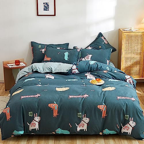 Yaofeiou Dunkelblau Bettwäsche 135x200 Cartoon Tier Muster Bettwäsche Microfaser Junge Mädchen bettwäsche Tiere Einzelbett Wendebettwäsche Kinder Bettbezug 2teilig mit 1 Kissenbezug 80x80