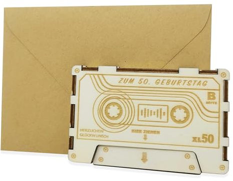 Woodland Mail Lustige Kassette aus Holz zum 50. Geburtstag Geburtstagskarte Geldgeschenk Gutschein Geschenkkarte aus Holz (50. Geburtstag)