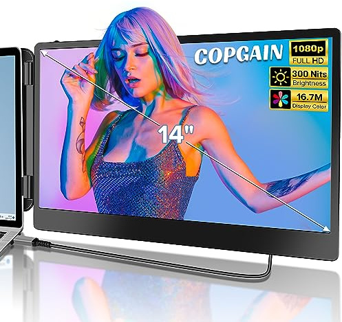 CopGain S1 14 Inch Laptop Monitor Improved 1080P FHD IPS Dual Extension Laptop Monitor Plug and Play Type-C/HDMI for 13 to Laptop