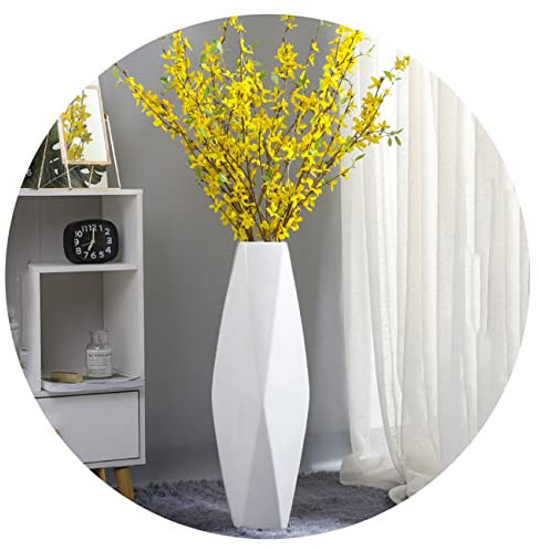Vaso Alto A Forma di Diamante 50/61/71 Cm Grande Vaso da Terra in Ceramica con Composizioni Floreali Nell'ingresso E nel Soggiorno (Color : Bianca, S : 50cm)