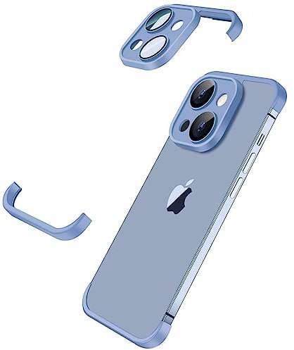 MIMGOAL Frameless Case for iPhone 15 Case with Camera Protector, Soft Silicone Shockproof Phone Borderless Cover, Ultra-Thin Lightweight Bumper Frameless Slim Cover Blue