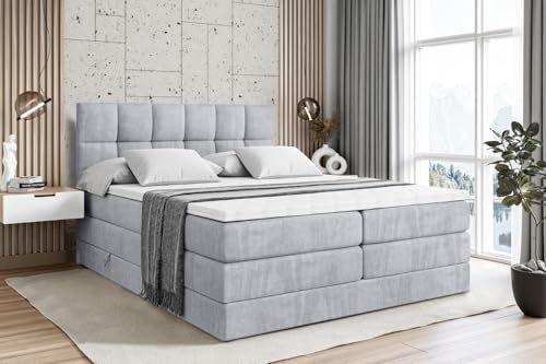 ALTDECOR Boxspringbett mit Matratze und Lattenrost, Topper, Polsterbett mit Bettkasten, Bett mit Stauraum H3- und H4- Matratze, Doppelbett, Springboxbett RICAR King 200x200 - Grau Monolith 84