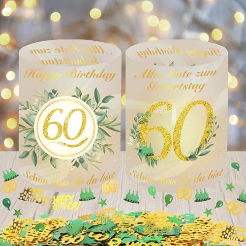 HOWAF Windlicht Tischdeko Geburtstag Deko, Windlicht Kommunion Konfirmation Taufe Ostern Deko, Schön DASS Du Da Bist Geeignet für Teelichter oder Kerzen (60 Geburtstag)