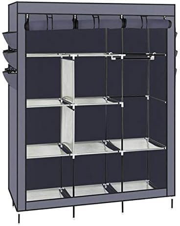 PEYNIR Grauer tragbarer Kleiderschrank aus Stoff, Abnehmbarer temporärer Kleiderschrank, Kleidungsaufbewahrung, zusammengebauter Schrank, Wohnzimmer, Schlafzimmer, Kombination aus Hängegarderobe