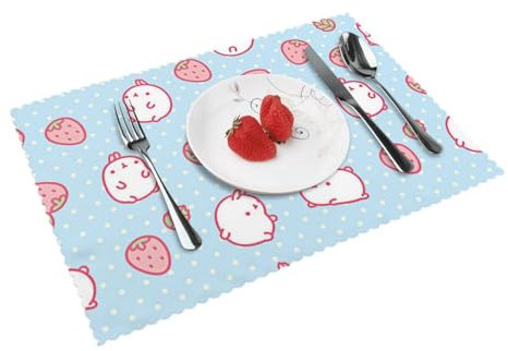 Cartoon-Charakter-Erdbeer-Tischsets, rutschfest, hitzebeständig, 45 x 30 cm, 4 Stück