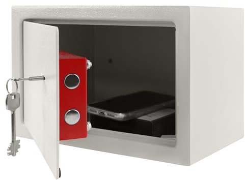 YUENFONG Coffre-fort pour la maison, coffre-fort pour meubles en L avec 2 clés de sécurité, coffre-fort mural étanche et ignifuge à double boulon de verrouillage en acier, 31 x 20 x 20 cm