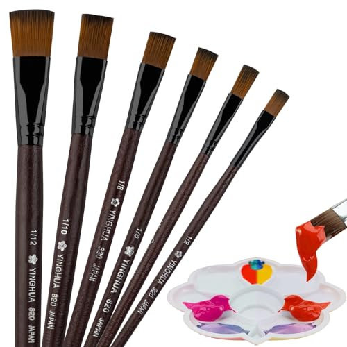 12PCS Flat Paint Brush Set Face Paint Brushes Oil Paint Brushes, Flat Nylon Paint Brush Set for Artists - Versatile Brushes for Oil & Acrylic Painting