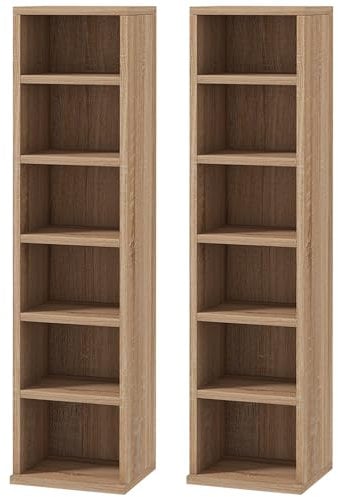 HOMCOM 204 CD Media Display Shelf Unit Set of 2 Blu-Ray Tower Rack w/Adjustable Shelves Bookcase Storage Organiser, Natural
