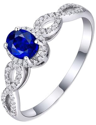 Vintage Ringe Wasserfest, Verlobungsringe Weißgold 18 Karat AU750 Lab Saphir 0.4CT Blau Ovalschliff VVS mit Diamant Weiß Größe 62 (19.7) Npassbar