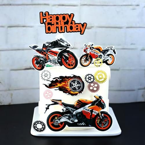 Motorcycle Birthday Party Decorations, Food Cupcake Supplies, Boys Men's Party Supplies (12-Pack)