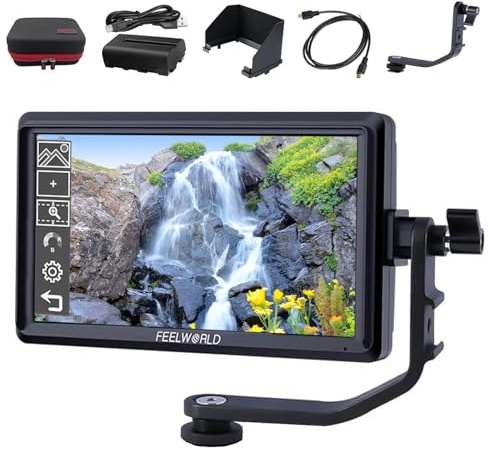FEELWORLD S55 V3 + batería + funda de transporte Monitor de campo de cámara de 6 pulgadas FHD 1920 x 1080 IPS LUT Video Peak Focus Assist con salida de entrada 4K HDMI 8.4V DC
