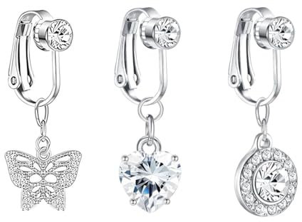 FDCGAS piercing nombril - 3 Pièces Clip Faux Percing au Nombril Acier Chirurgical Ventre Piercing Non Piercing Zircon Cubique Cœur Lune Papillon Faux Piercing Nombril