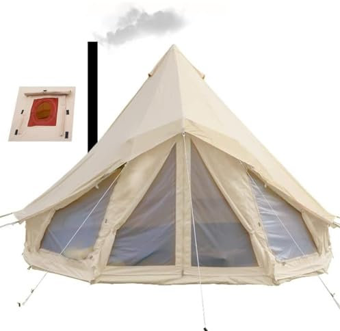 Sport Tent Groß Glockenzelt Wasserdicht Tipi Zelt 4 Jahreszeiten Baumwoll Bell Tent Camping Familienzelt mit Kamin/-ofenloch Rundzelt Jurten für 6-10 Personen Outdoor Glamping 6M