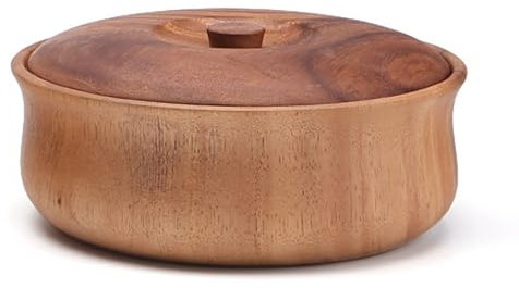 AADDFDD Ensaladera de madera de acacia con tapa, cuenco de madera vintage para servir para mezclar arroz, aperitivos, frutos secos, granos, 20 m, marrón