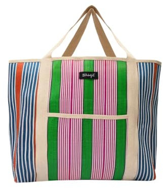 Mr. Wonderful - Bolsa estampada rayas - Verde y morado - Bolsa de mujer - Bolsa de viaje y playa