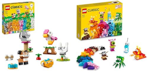 LEGO Classic Kreative Tiere, Box mit bunten Steinen & Classic Kreative Monster Kreativ-Set Steinen, Box mit Bausteinen für Kinder ab 4 Jahre, Konstruktionsspielzeug 11017