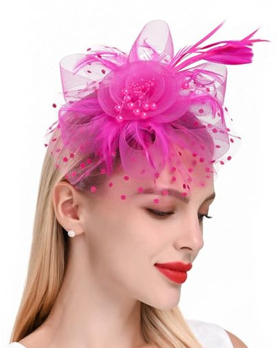WATEFOER Fascinators Hut für Damen Mädchen Tea Party Stirnband Blume Cocktail Mesh Federn Haarspange Kentucky Derby Hut für Hochzeit Party Kirche