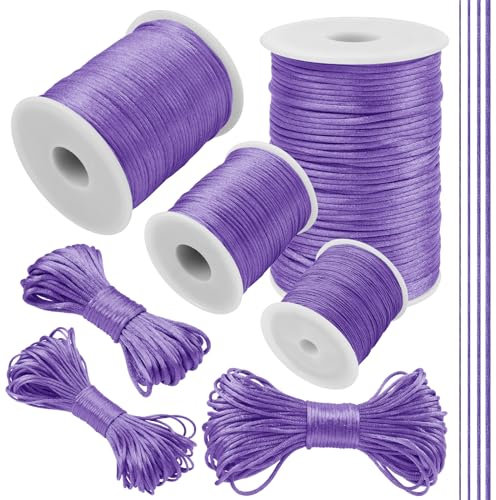 LEREATI Hilo Cola de Raton 2mm x 20m Hilo Nylon Pulseras Cordón de Satén Hilo para Hacer Pulseras Cuerda Nylon Hilo Chino para Pulseras, Collar, Abalorios, DIY (Morado Claro)