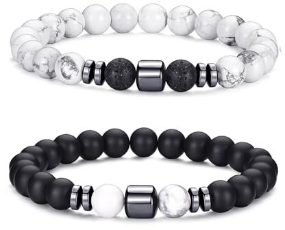 RANKEEF Tigerauge-Armband für Herren 8 mm Natursteinperlen Armband Set dehnbare Lavastein Armbänder verstellbares schwarzes Kristallperlenarmband für Männer und Frauen Geschenke