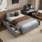MQLAE Bett 140x200 cm, Palettenbett, Bett ohne Kopfteil, Polsterbett, Jugendbett, Stauraumbett mit 2 Schubladen, Doppelbett Bettgestell mit Lattenrost, minimalistisches Styling, Grau, Ohne Matratze