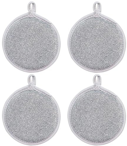 4 Pieces Of Double-Sided Round Dish Towels, Wet And Dry Cleaning Wipes, Multi-Purpose Dish Towels, Kitchen Scouring Pads, Soft Scouring Brush, Tableware Cleaning Brush