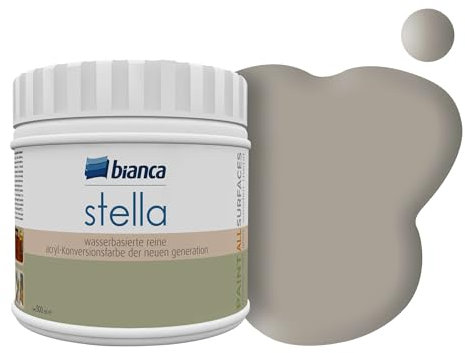 Bianca Stella Vernice per mobili premium senza carteggiatura per cucina e bagno, Grigio pietra, Lucido, 500ml, a base acquosa, vernice acrilica per tutte le superfici, legno, piastrelle, metallo