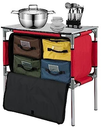 Camping Outdoor Küche Tisch Schrank faltbare faltbare Kochen Lagerregal Aluminiumlegierung Halterung for BBQ Picknick