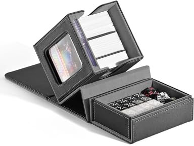 ZLCA MTG Deck Box, Commander Deck Box mit Sichtfenster, Karte für 100 Doppelarmkarten mit Würfelablage & 35pt Magnetkartenhalter (Schwarz & Grau)