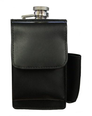 4oz Stainless Steel Hip Flask in Leather Case with Cigarette Compartment