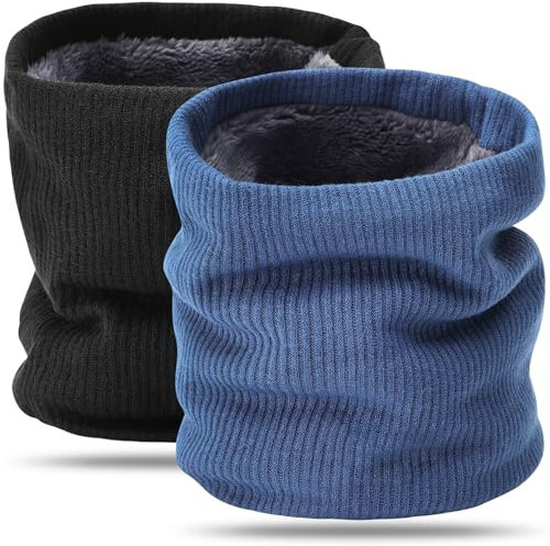 BARFULKER Winter Halsschlauch Herren Damen, Warm Gefüttert Strickschal Schlauchschal Ski Halswärmer Gesichtsschal Fleece Loop Schal Winddichte Gesichtsmaske Unisex, Schwarz Blau