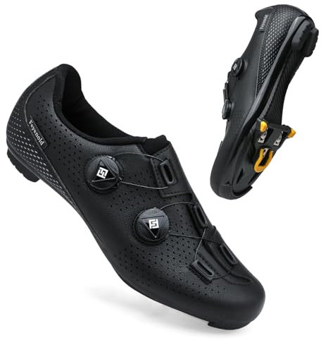 Feyenold Herren Fahrradschuhe Damen Radsport Schuhe Kompatibel mit SPD-SL Pedal & Kompatible Installation SPD/Look KEO Cleats Reitschuhe Schwarz 46 EU