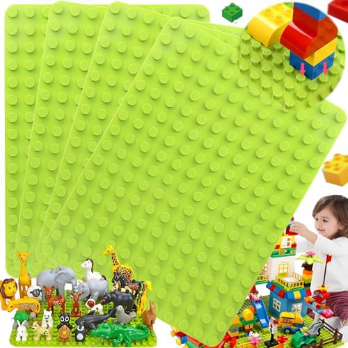 dcas Pack of 4 Green Building Block Base Plates, Square Base Plate, Classic Building Blocks Base Plate Compatible with Most Brands, Toy Large Base Plate, Large Building Block Base Plates (10 x 7.5