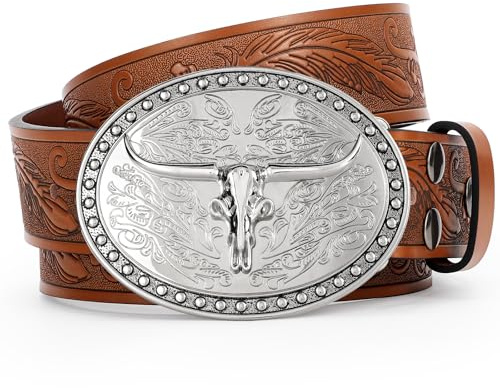 JasGood Western Leder Gürtel für Herren Damen Cowboy Cowgirl Zweite Schicht Ledergürtel für Jeans Hose