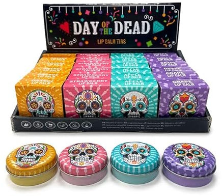 Puckator Day of the Dead Lip Balm in a Tin - Lip Care Stick Balms Chapstick Holiday Essentials For Women Family - Lipbalm Moisturiser Exfoliator Cream - Pretty Cute Lip Blam Bam