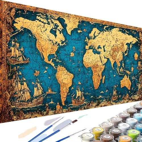 Wanziho Peinture Numero Adulte, Carte DIY Kits de Peinture au Numéro Carte Du Monde peinture par numero,Tous les kits Inclus,Sans Cadre,70x140cm Painting by Numbers Kit Débutant 7-C