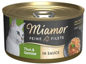 Miamor - Feine Filets in Sauce | Nassfutter für ausgewachsene Katzen mit Filetstückchen in Sauce. Fettarmes Ergänzungsfutter in der Dose ohne künstliche Zusätze | 24x85g Thun & Gemüse