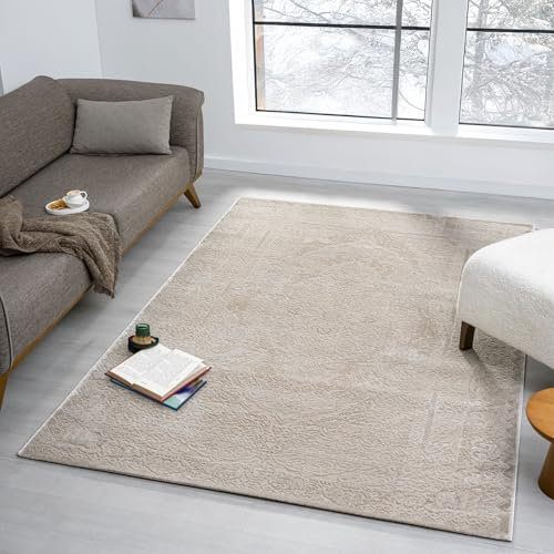 Teppich Wohnzimmer Teppich Schlafzimmer, Flur, küche Kurzflor Orient Design Vintage Hoch-Tief-Effekt Modern 3D Weich, Farbe:Taupe, Maße:240 x 330 cm