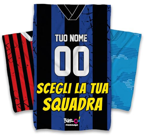 Babloo Coperta in Pile Plaid per Tifoso Personalizzabile con Colori Squadra di Calcio del Cuore Personalizzato con Nome e Numero (100X150cm)