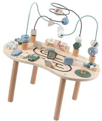 harayaa Wooden Activity Table Sensory Toy Early Learning Lockage Gear Activity Center with Bead Maze for Toddlers Kids Boys Girls