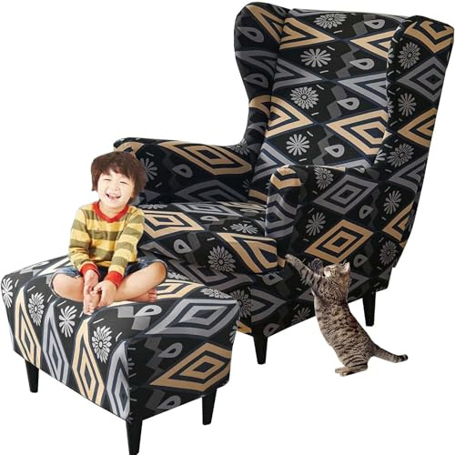 Elastisch Relaxsessel Bezüg Sessel Überwurf 2 teiliger Schonbezug für Ohrensessel mit Ottoman Bezug Stretch Bezüge für Ohrensessel aus Spandex Rutschfester Schutzbezug für das Wohnzimmersofa