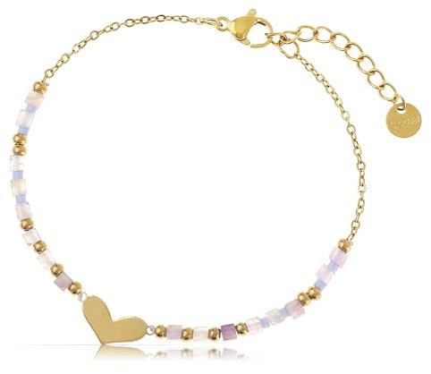 Made by Nami Perlenarmband Damen Lila aus Chirurgischem Edelstahl Herz Armband Damen 17 + 3 cm Wasserfest & Hypoallergen (Herz)