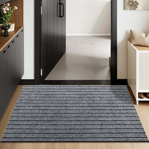 Teppich Läufer Flur,Schmutzfangmatte Rutschfest Fußmatte Mit Pvc Rücken,Wasseraufnahme Türmatte,Maschinenwaschbar Teppichläufer,Fußmatte Türmatte Für Eingänge, Küche,Wohnzimmer(Gray,50x150cm)