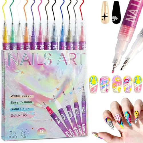 12 Farben 3D Nagellack Stift, Nagelkunststift für Nägel, Nail Marker Kinder Nagellack, DIY Linie Nagelkunst Graffiti 3D Stift fur Nail Art Beauty Zeichenmalwerkzeuge