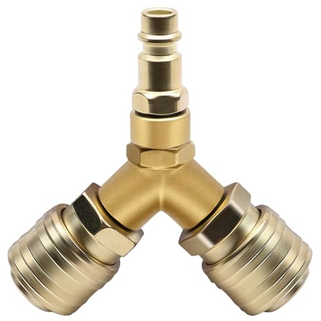 AMZSKU Répartiteur d'air comprimé à 2 voies avec raccords en cuivre, filetage extérieur NW 7,2, tuyau d'air 1/4, raccord rapide, répartiteur d'air comprimé avec 2 raccords