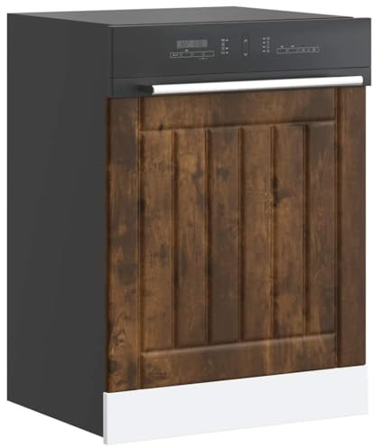 Teenpull Lucca Dishwasher Cover, Smoked Oak Wood Material, 60 x 1.5 x 67 cm, Front Panel for Integrated Dishwasher, Robust Kitchen Cabinet Cladding, Easy-Care Protection for Your Modern Kitchen