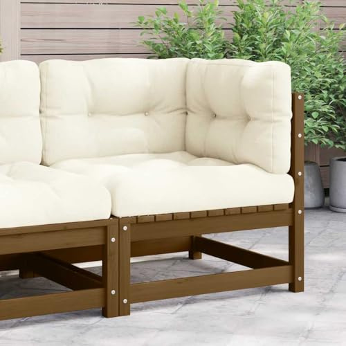 Owoxanthellate Garten Ecksofa Honigbraun Kiefer 70x70x67 cm cremefarbene Outdoor Polster Robust und Modular Erweiterbar für Balkon Terrasse Wintergarten
