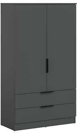 xonox.home – Wäscheschrank Kopenhagen 80x140x37 cm in Anthrazit – Kompakter Schrank mit 2 Türen, 2 Schubkästen & Kleiderstange – Modernes, Dunkles Design für eine platzsparende Garderobenlösung